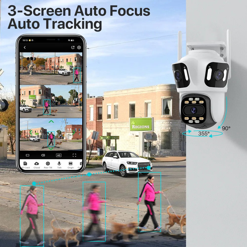 6K HD Outdoor PTZ IP Camera - Triple Lens, Auto-Tracking, 4K Dual-Lens, WiFi, Wireless CCTV Security Camera for iCSee