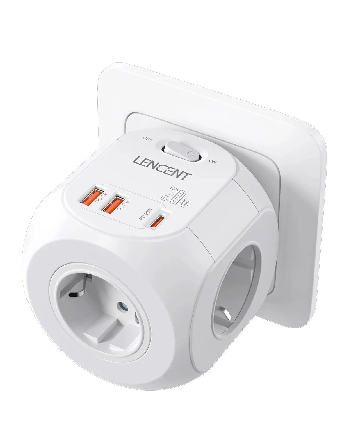 7-in-1 EU Wall Socket Extender with 3 AC Outlets, 3 USB Ports, 1 Type-C, and On/Off Switch for Home