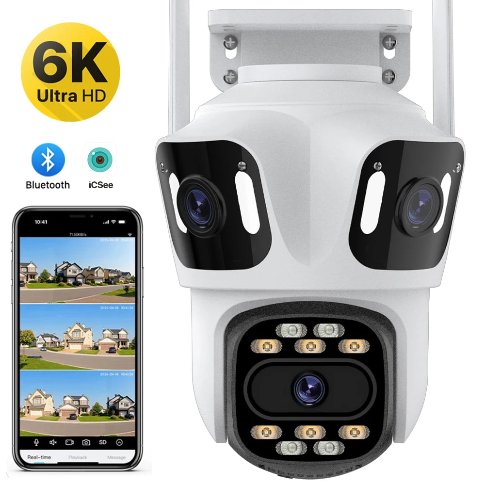 6K HD Outdoor PTZ IP Camera - Triple Lens, Auto-Tracking, 4K Dual-Lens, WiFi, Wireless CCTV Security Camera for iCSee
