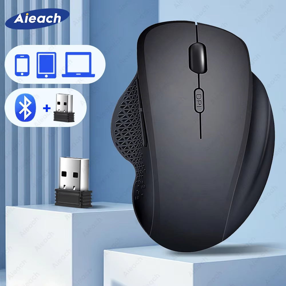 Mouse Inalámbrico Dual Bluetooth 1600 DPI, Ergonómico y Recargable para Laptop, Tablet y Mac