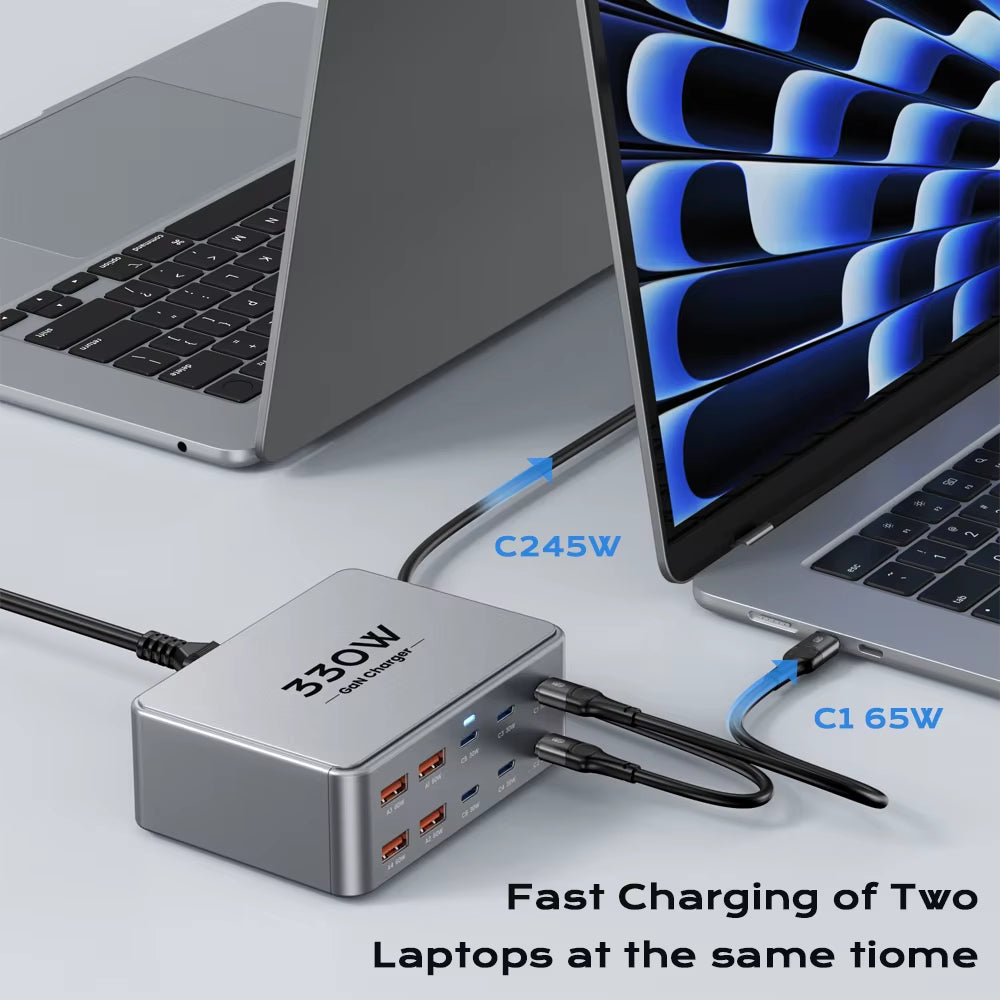 330W GaN USB-C Charger - 100W PD3.0, PPS, QC3.0, Multiport Fast Charging for iPhone 15/16, Samsung, MacBook Pro, Tablets
