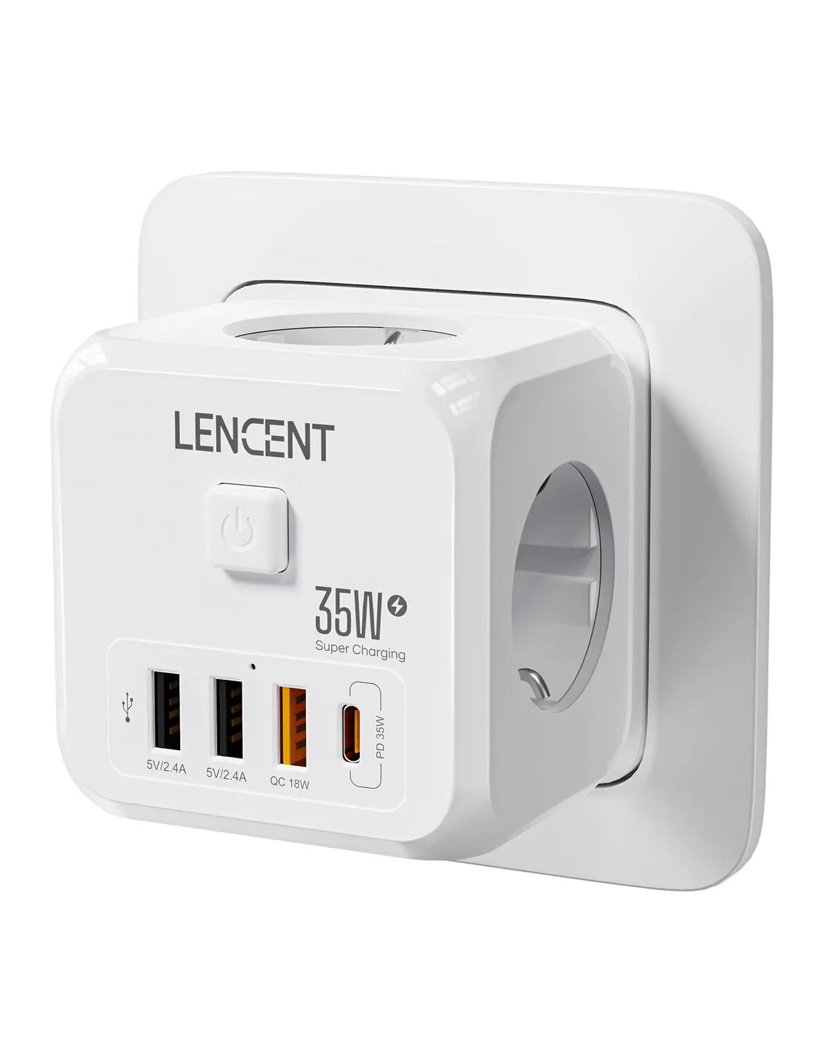 7-in-1 EU Wall Socket Extender with 3 AC Outlets, 3 USB Ports, 1 Type-C, and On/Off Switch for Home