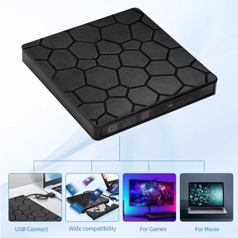 Lector y Grabador de DVD/CD USB 3.0 y Tipo C, Ultrafino para Laptop y PC