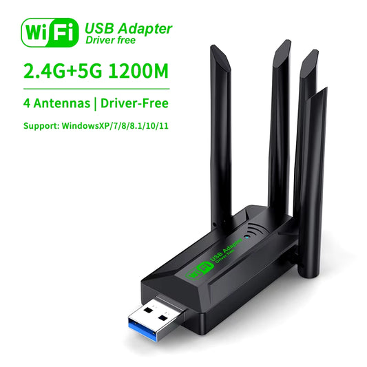 Adaptador WiFi USB 1200Mbps: Doble Banda (2.4G/5G) y de Alta Velocidad