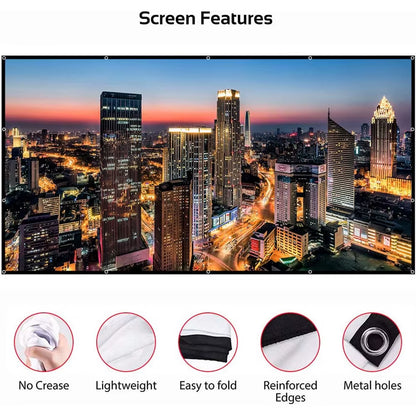 60-200" Portable Foldable Projector Screen - HD White, Crease-Free, 16:9, Indoor/Outdoor Use