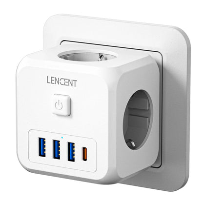 7-in-1 EU Wall Socket Extender with 3 AC Outlets, 3 USB Ports, 1 Type-C, and On/Off Switch for Home