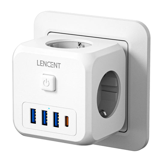 7-in-1 EU Wall Socket Extender with 3 AC Outlets, 3 USB Ports, 1 Type-C, and On/Off Switch for Home