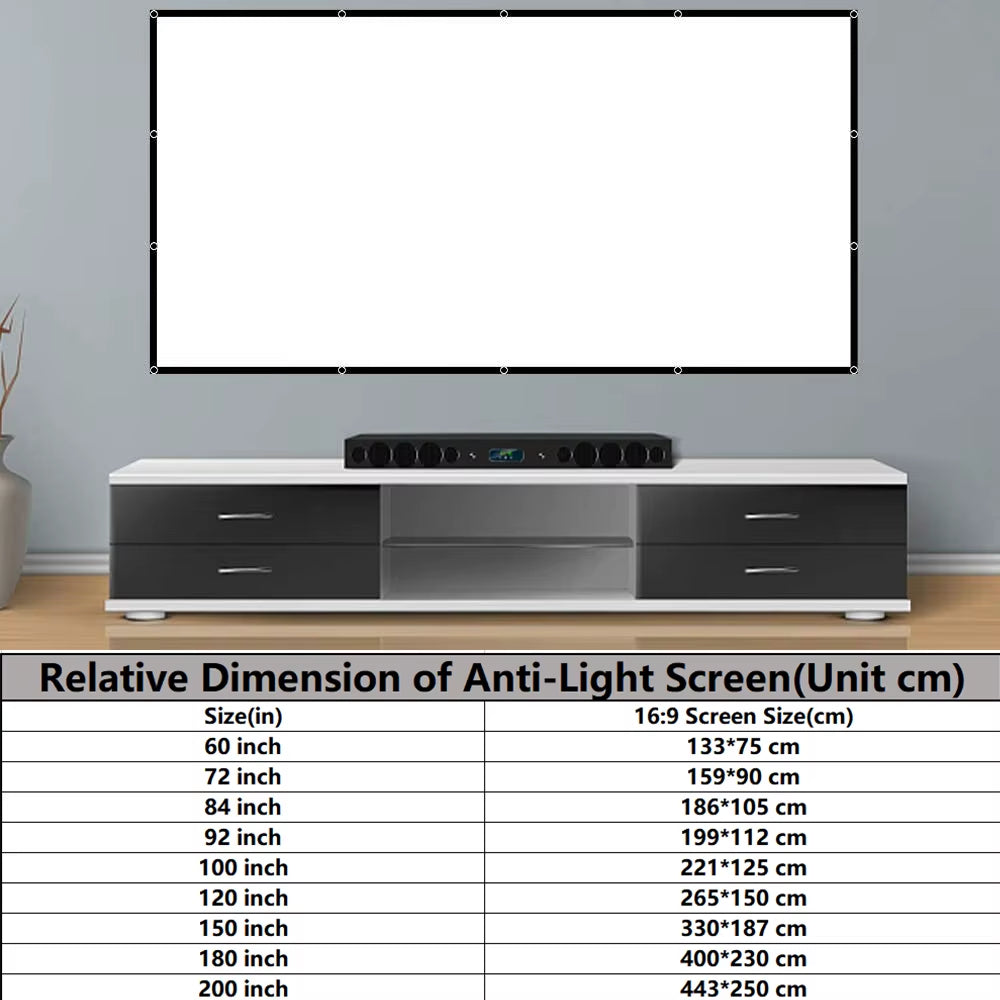 60-200" Portable Foldable Projector Screen - HD White, Crease-Free, 16:9, Indoor/Outdoor Use