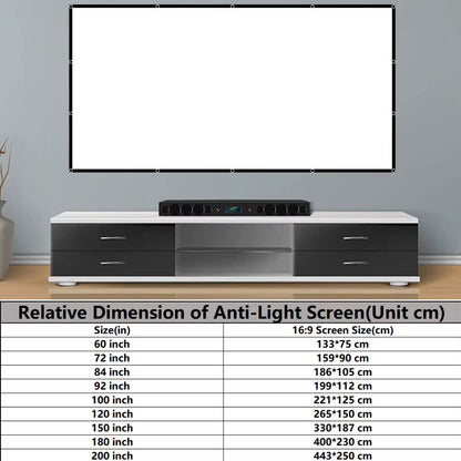 60-200" Portable Foldable Projector Screen - HD White, Crease-Free, 16:9, Indoor/Outdoor Use
