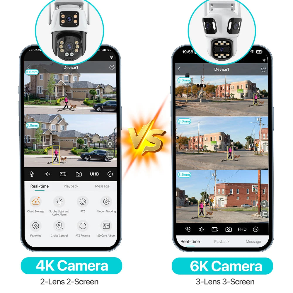 6K HD Outdoor PTZ IP Camera - Triple Lens, Auto-Tracking, 4K Dual-Lens, WiFi, Wireless CCTV Security Camera for iCSee