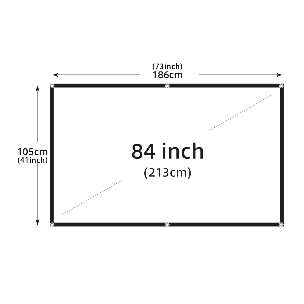 60-200" Portable Foldable Projector Screen - HD White, Crease-Free, 16:9, Indoor/Outdoor Use