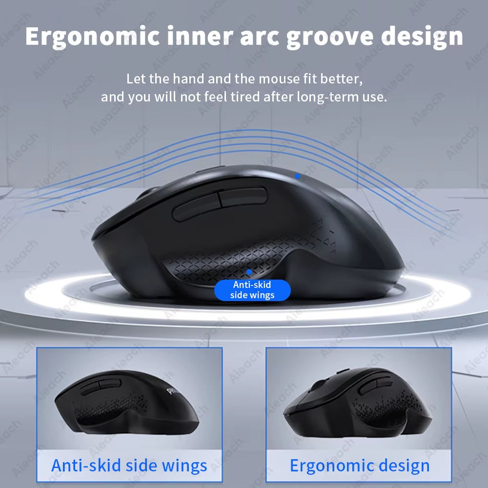 Mouse Inalámbrico Dual Bluetooth 1600 DPI, Ergonómico y Recargable para Laptop, Tablet y Mac