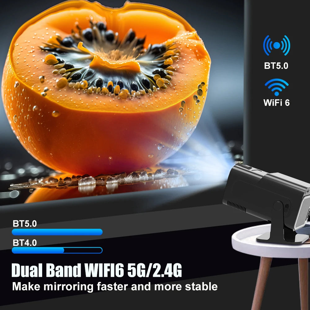 HY320 Android 11 Projector, 390 ANSI, Native 1080P 4K, Dual WiFi6, BT5.0, Portable Cinema