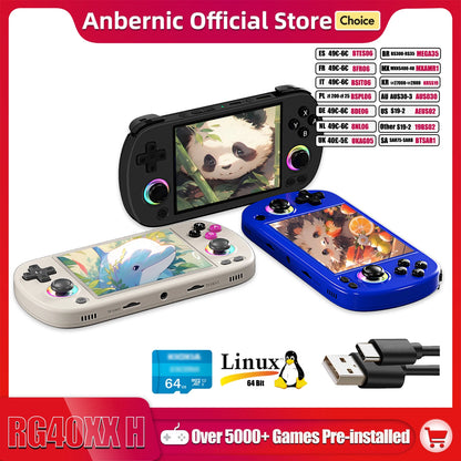 RG40XX H Handheld Game Console - 4" IPS Screen, 3200mAh, 64-Bit, 5K+ Games, RGB Light
