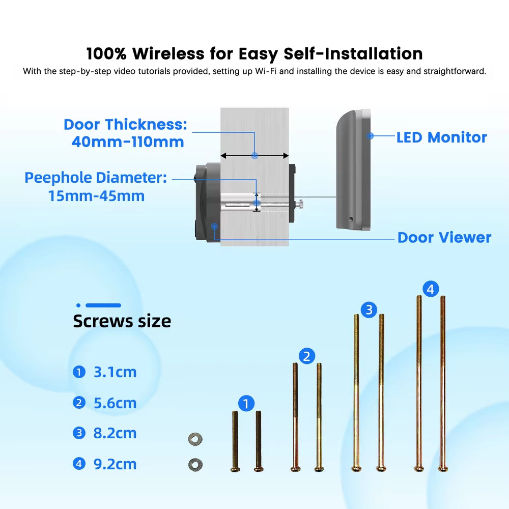 Smart WiFi Peephole Camera: 1080P, Motion Detection, Alexa & Google Home