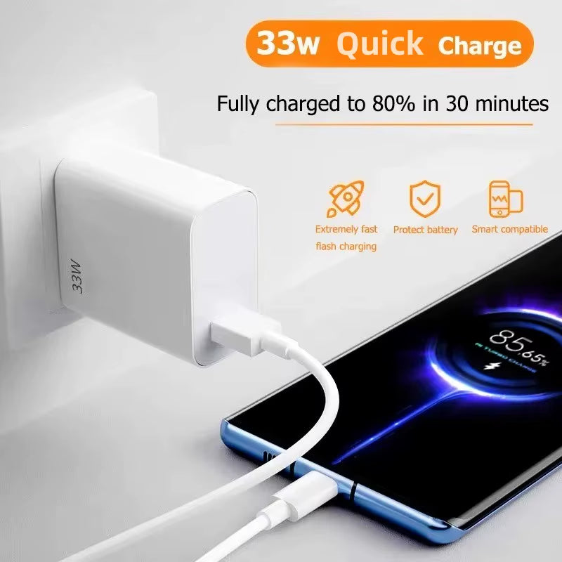 Cargador Rápido USB 33W QC 3.0 para Xiaomi y POCO (EU/US)