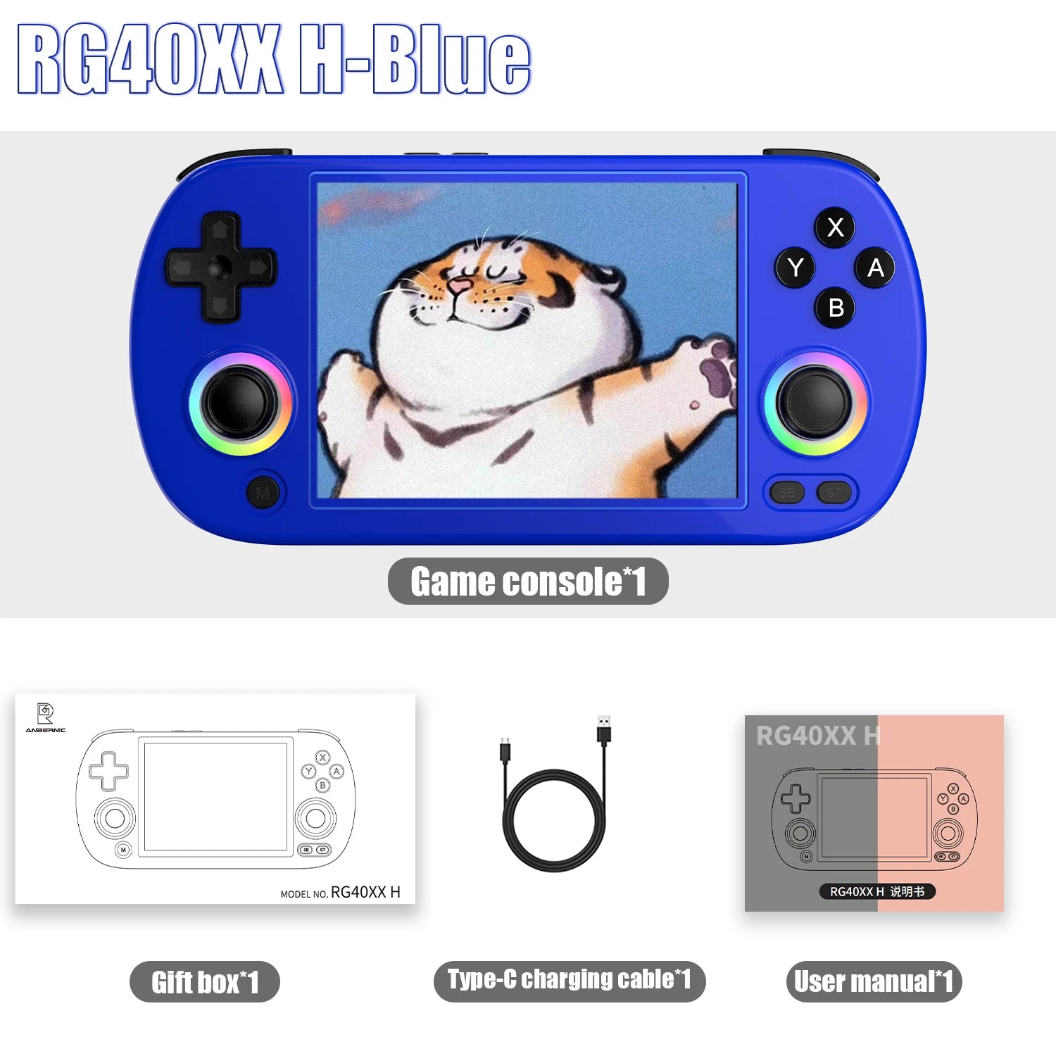 RG40XX H Handheld Game Console - 4" IPS Screen, 3200mAh, 64-Bit, 5K+ Games, RGB Light