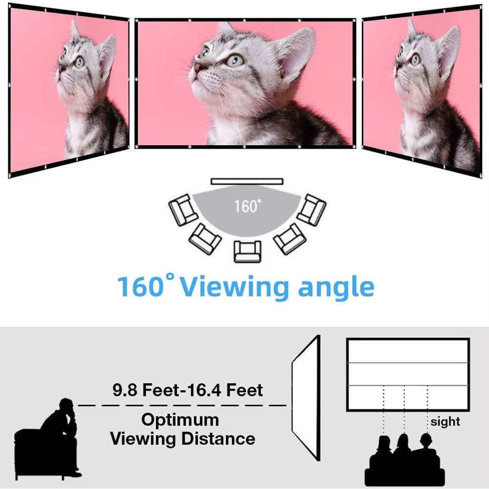60-200" Portable Foldable Projector Screen - HD White, Crease-Free, 16:9, Indoor/Outdoor Use