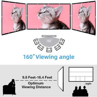60-200" Portable Foldable Projector Screen - HD White, Crease-Free, 16:9, Indoor/Outdoor Use