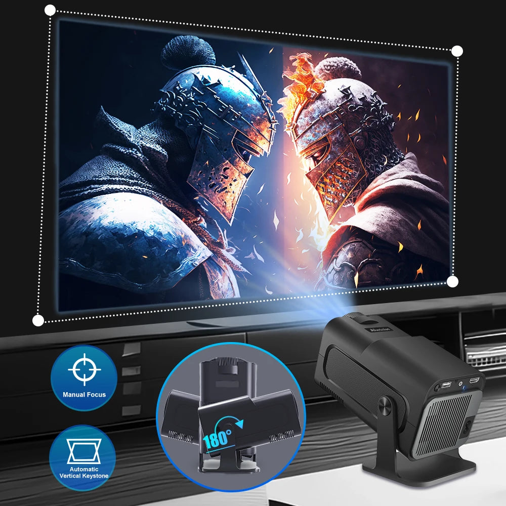 HY320 Android 11 Projector, 390 ANSI, Native 1080P 4K, Dual WiFi6, BT5.0, Portable Cinema