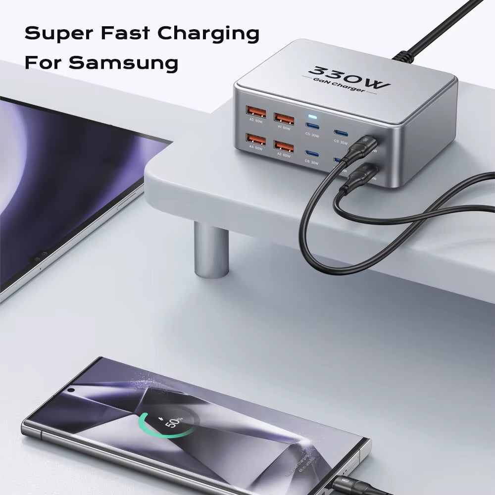 330W GaN USB-C Charger - 100W PD3.0, PPS, QC3.0, Multiport Fast Charging for iPhone 15/16, Samsung, MacBook Pro, Tablets