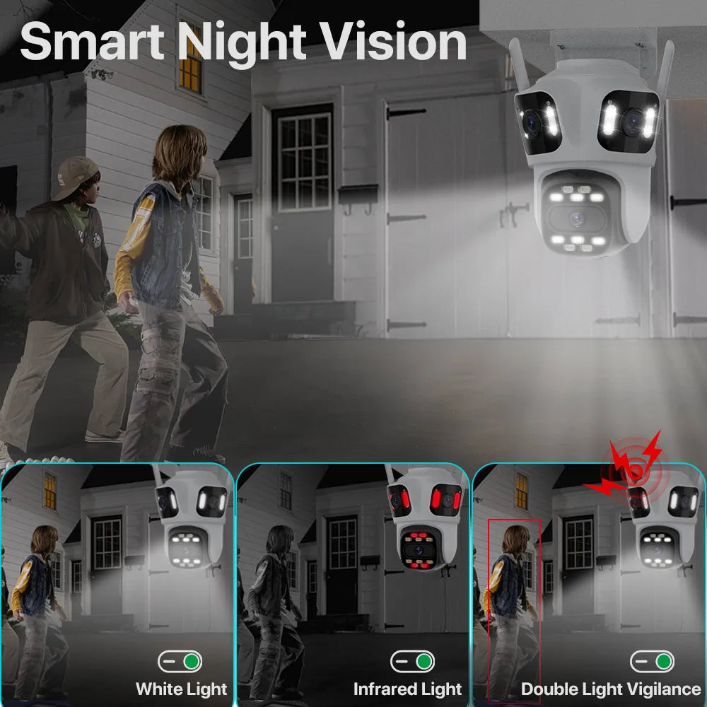 6K HD Outdoor PTZ IP Camera - Triple Lens, Auto-Tracking, 4K Dual-Lens, WiFi, Wireless CCTV Security Camera for iCSee