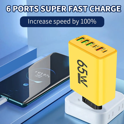 Cargador USB de Pared Rápido 65W con 6 Puertos (USB-C y QC3.0)