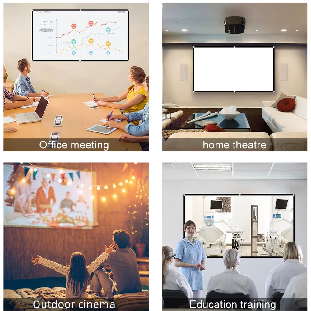 60-200" Portable Foldable Projector Screen - HD White, Crease-Free, 16:9, Indoor/Outdoor Use