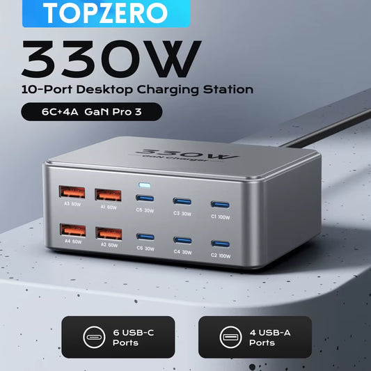 330W GaN USB-C Charger - 100W PD3.0, PPS, QC3.0, Multiport Fast Charging for iPhone 15/16, Samsung, MacBook Pro, Tablets