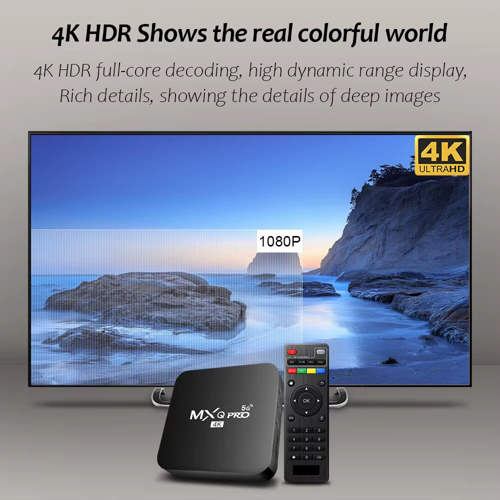 MXQ-PRO 4K Android 10.0 Smart TV Box, Dual-Band WiFi, 3D Media Player, Home Theater Set-Top Box