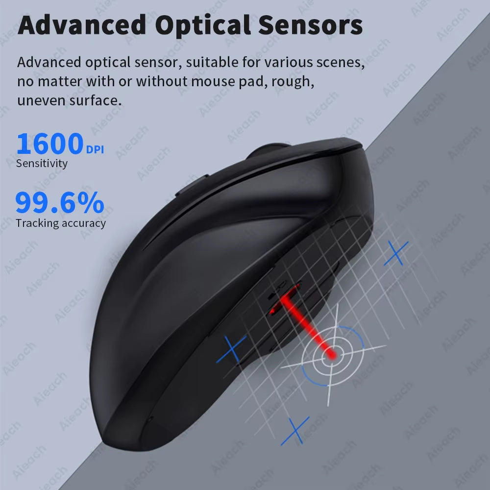 Mouse Inalámbrico Dual Bluetooth 1600 DPI, Ergonómico y Recargable para Laptop, Tablet y Mac