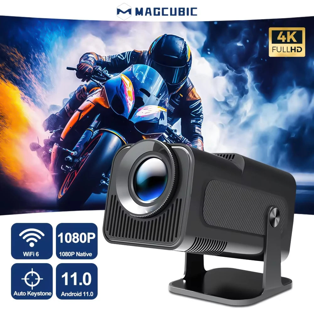 HY320 Android 11 Projector, 390 ANSI, Native 1080P 4K, Dual WiFi6, BT5.0, Portable Cinema