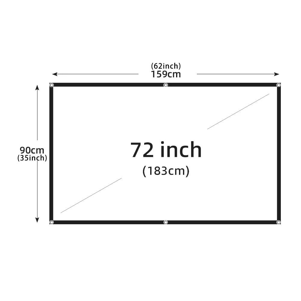60-200" Portable Foldable Projector Screen - HD White, Crease-Free, 16:9, Indoor/Outdoor Use