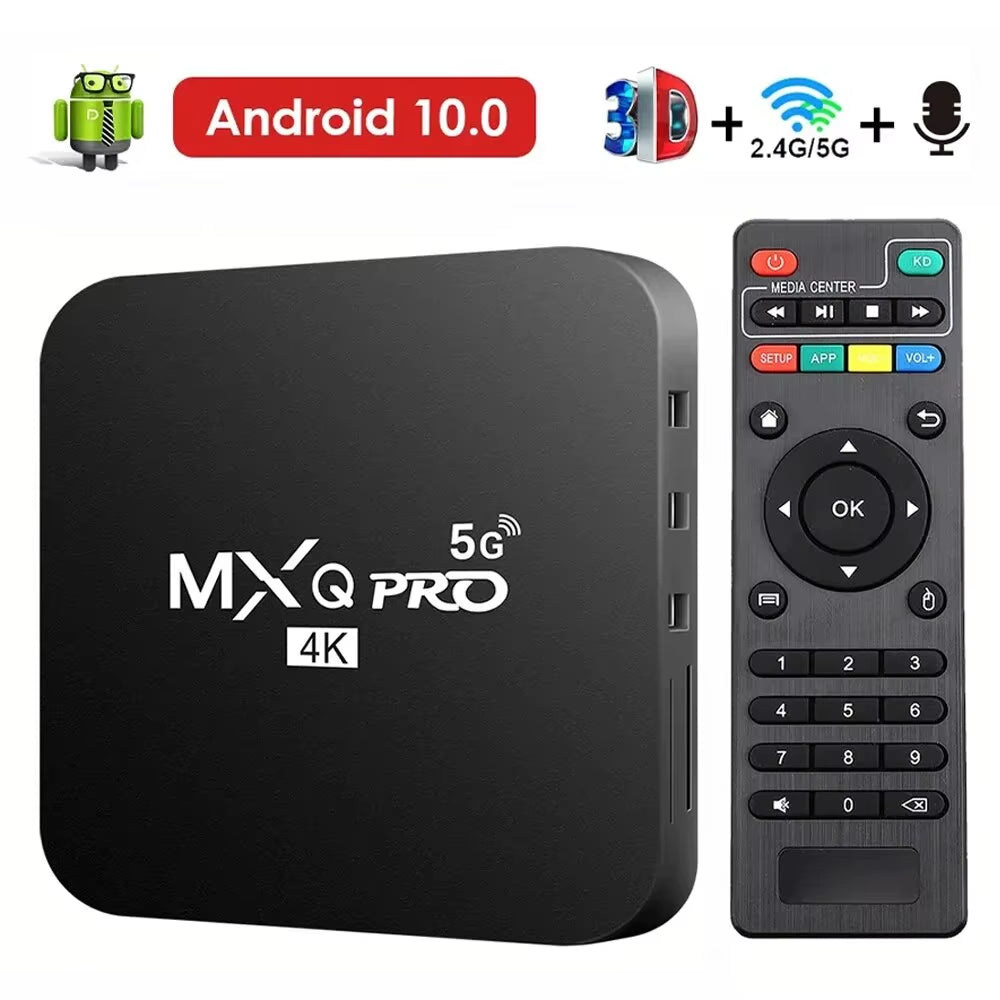MXQ-PRO 4K Android 10.0 Smart TV Box, Dual-Band WiFi, 3D Media Player, Home Theater Set-Top Box