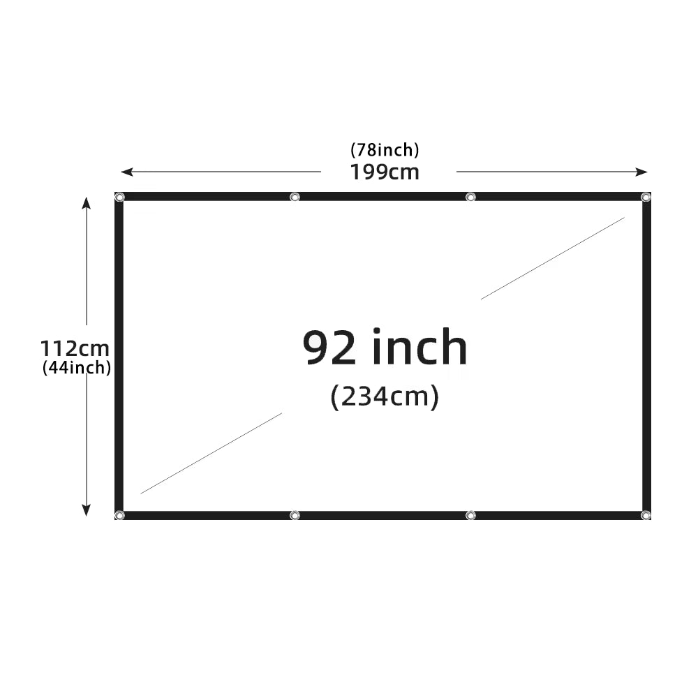 60-200" Portable Foldable Projector Screen - HD White, Crease-Free, 16:9, Indoor/Outdoor Use