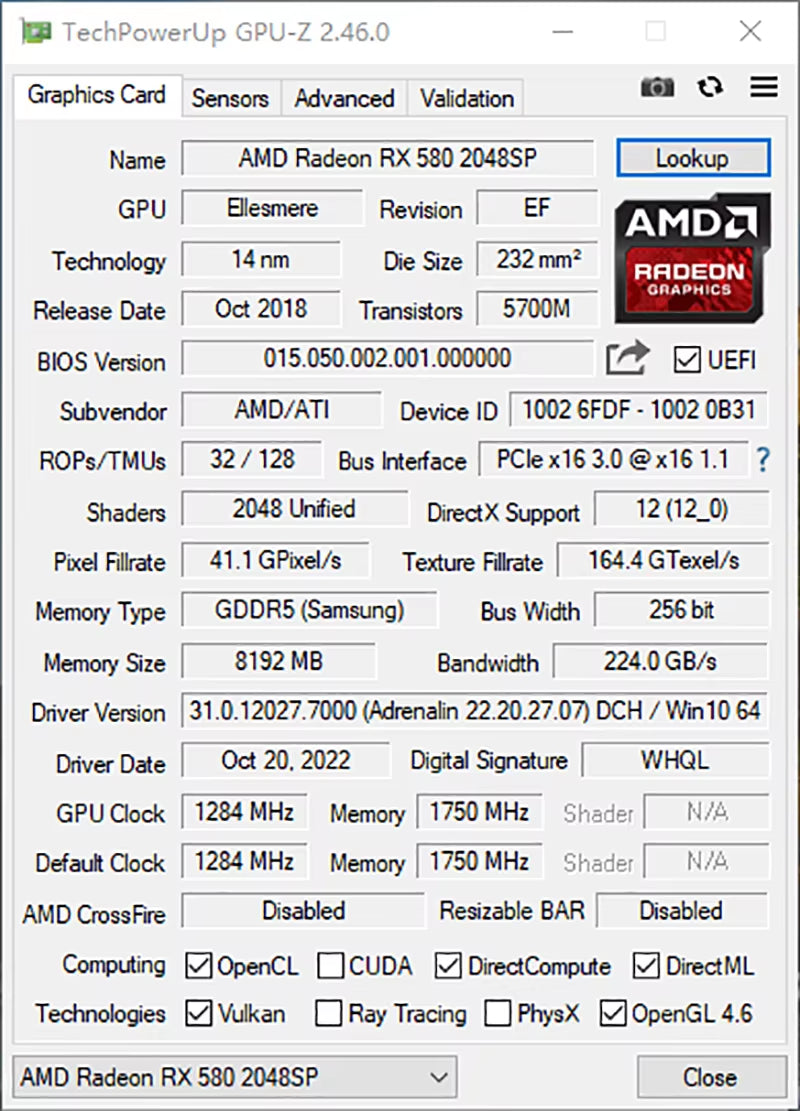 AMD RX 580 8GB GDDR5 256-Bit Gaming Graphics Card, PCI-E 3.0, Radeon GPU